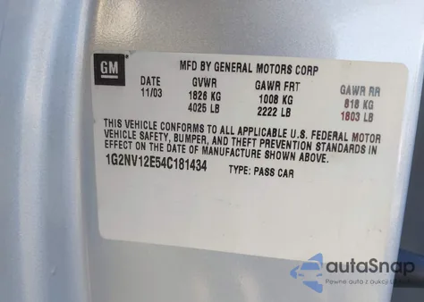 2004 Pontiac Grand Am Gt1 from USA, damaged, VIN 1G2NV12E54C181434